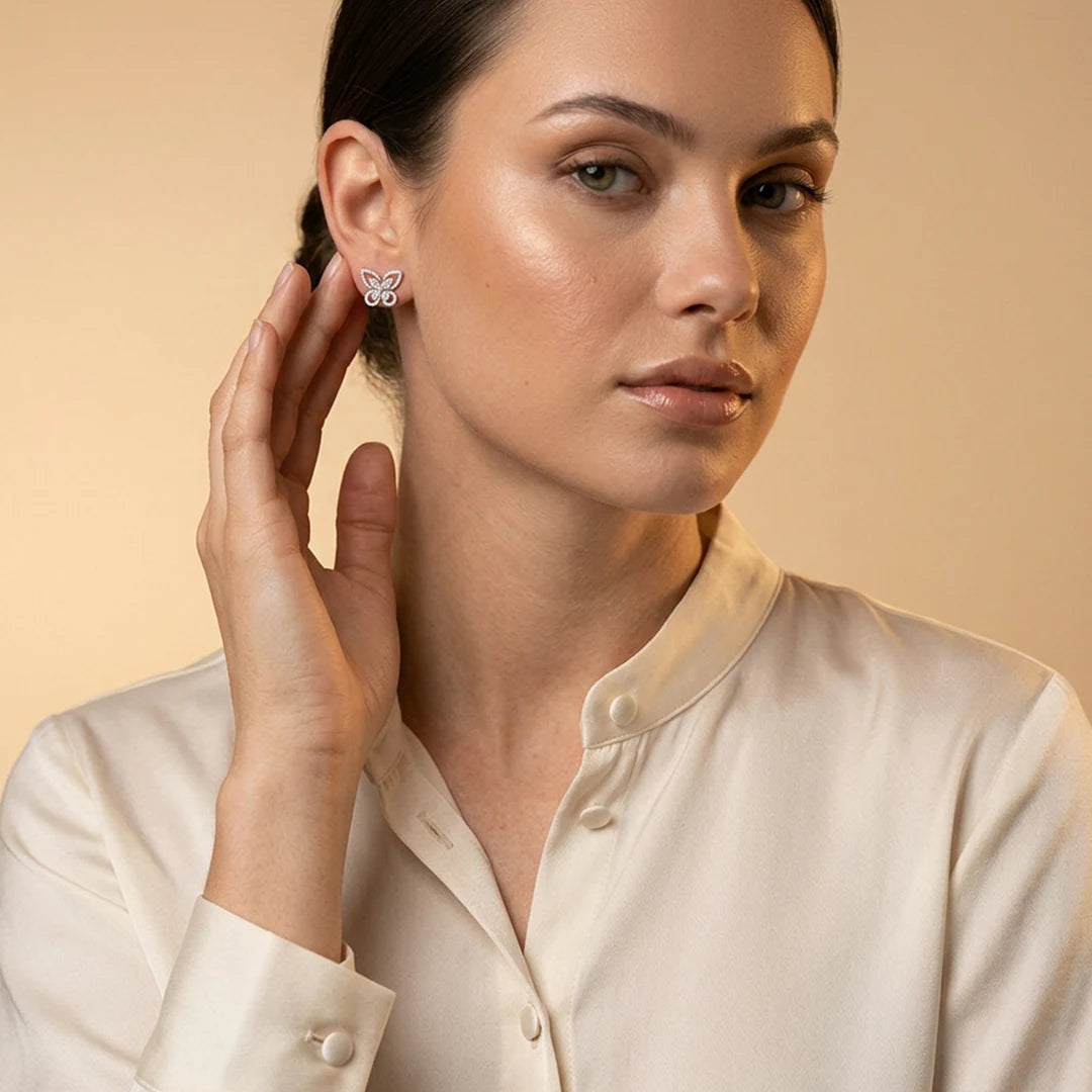 Silver Marquise Butterfly Stud Earrings
