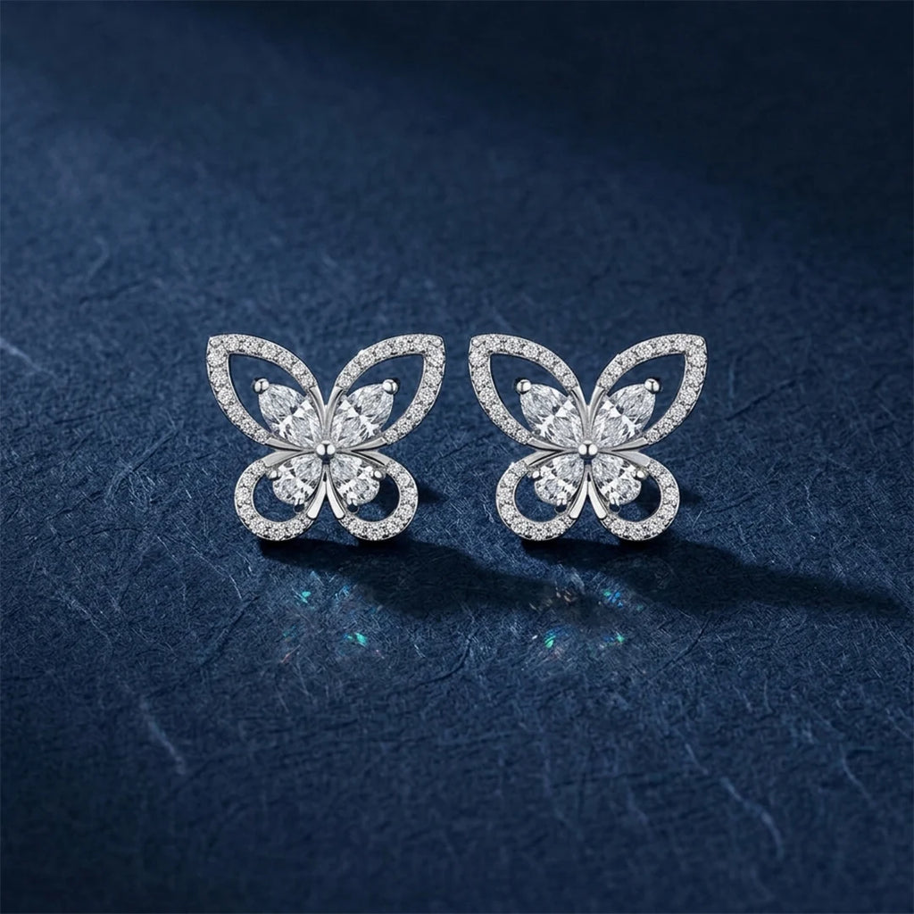 Silver Marquise Butterfly Stud Earrings