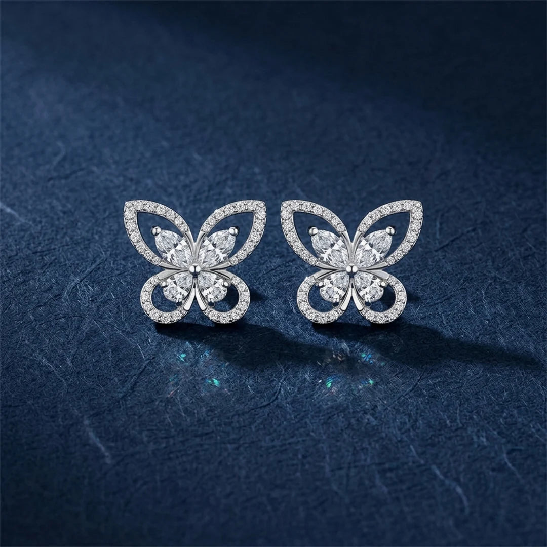 Silver Marquise Butterfly Stud Earrings