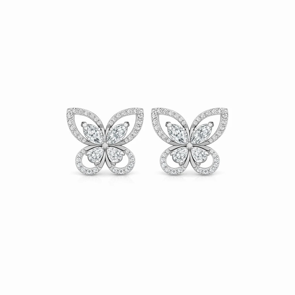 Silver Marquise Butterfly Stud Earrings