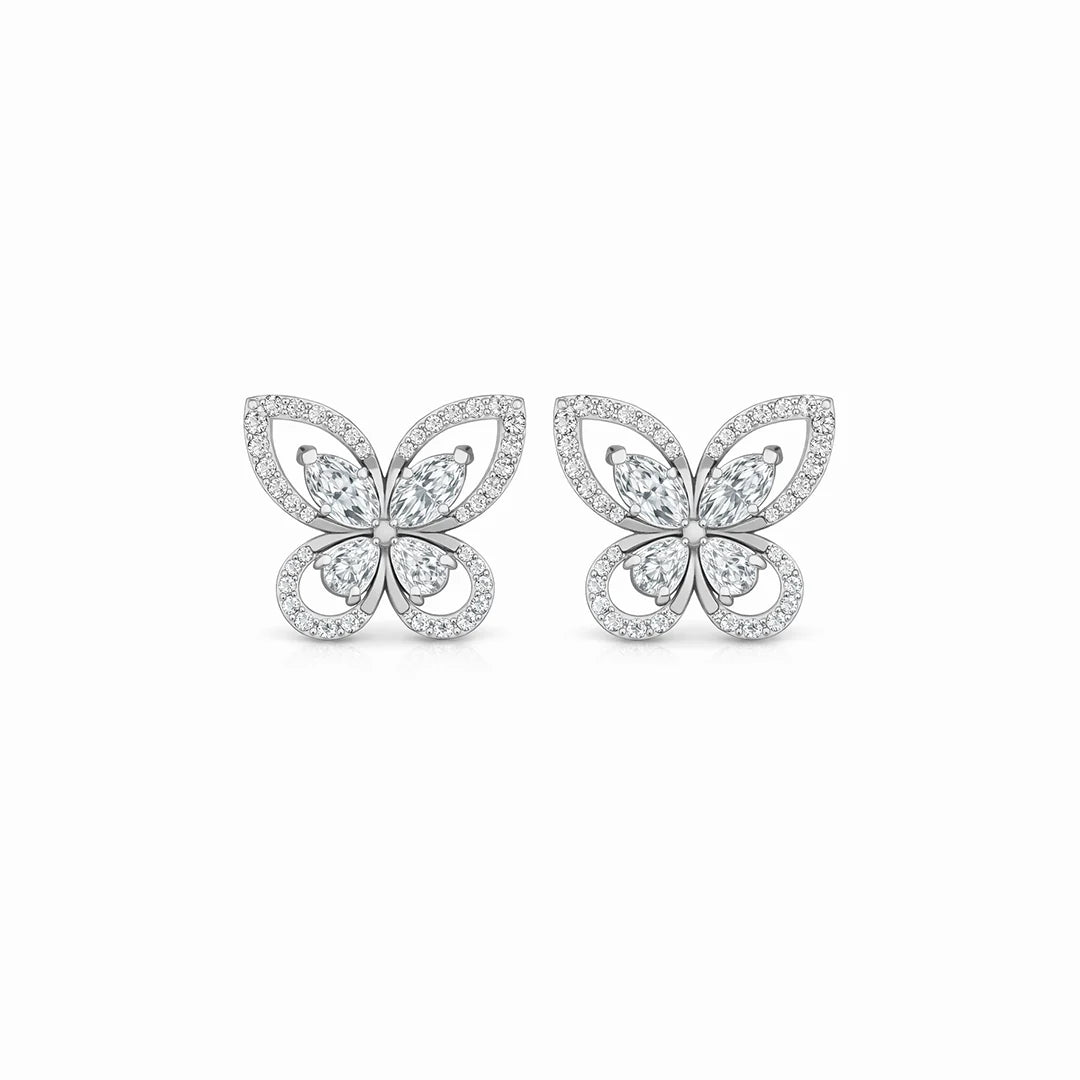 Silver Marquise Butterfly Stud Earrings