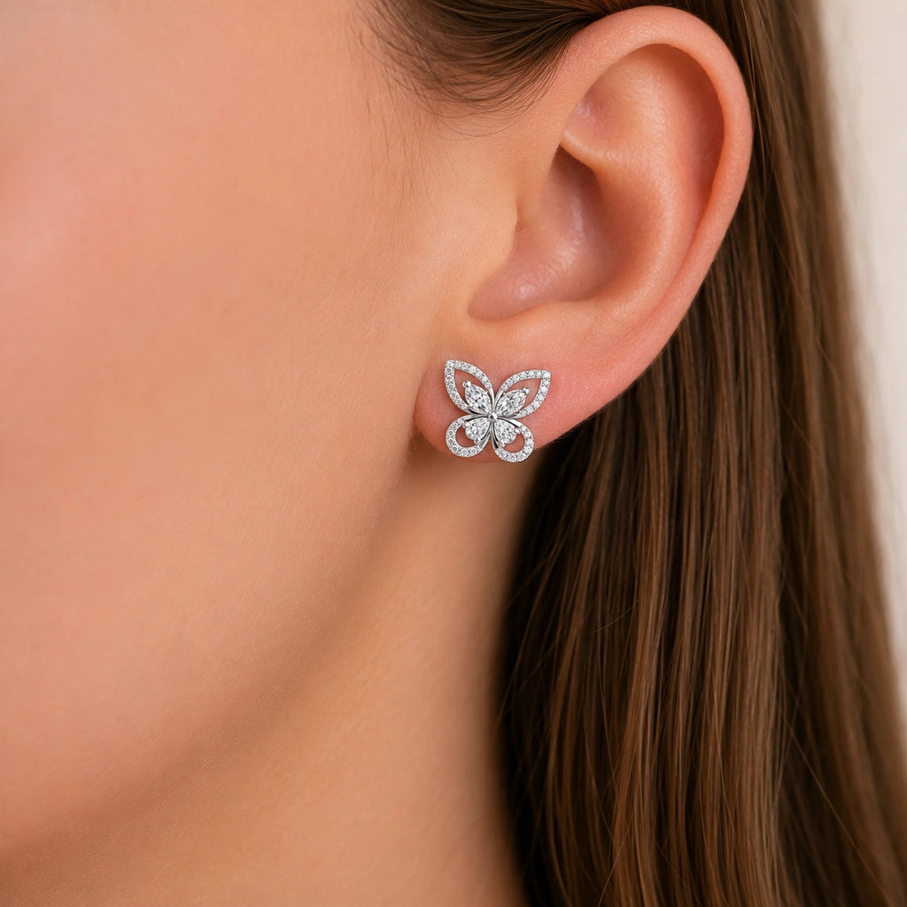 Silver Marquise Butterfly Stud Earrings