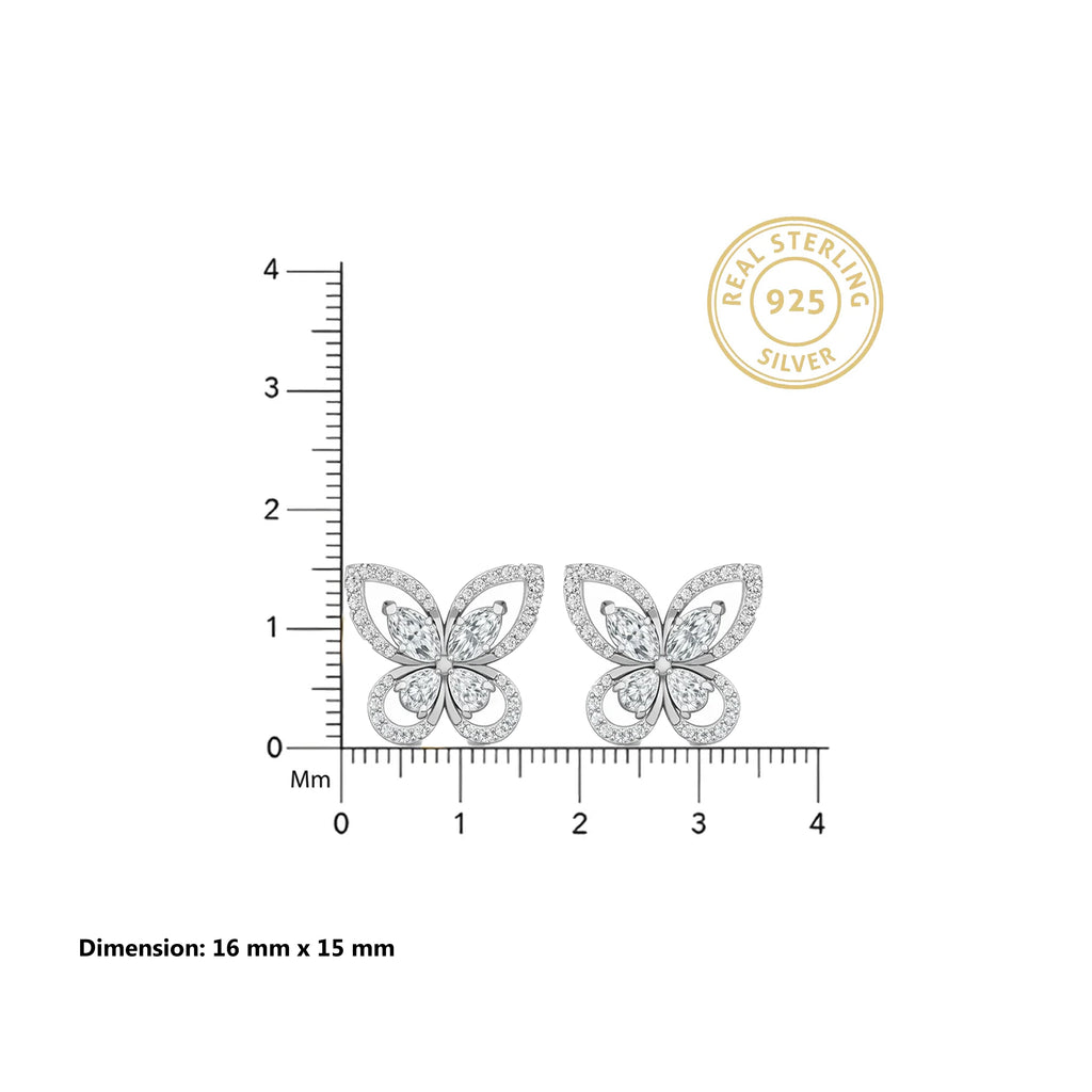 Silver Marquise Butterfly Stud Earrings