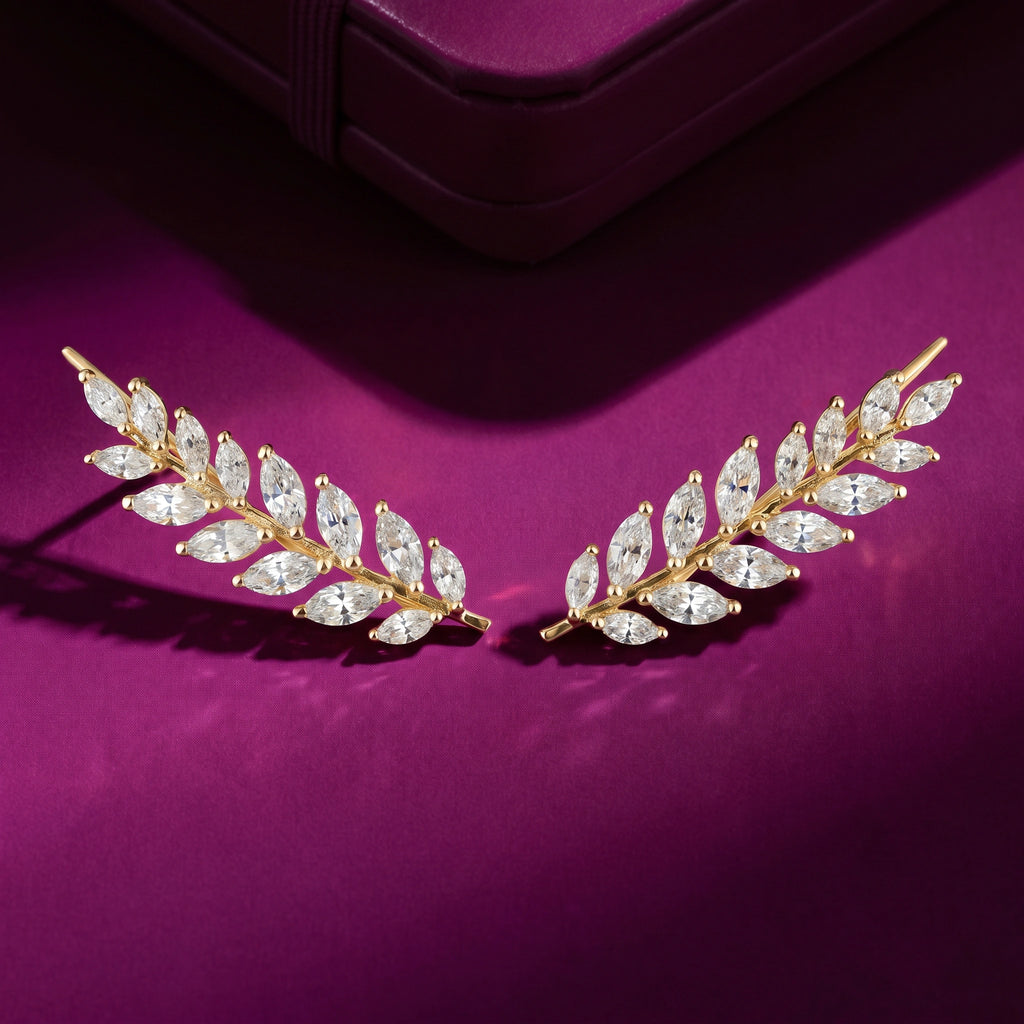 Gold Laurel Climber Earrings