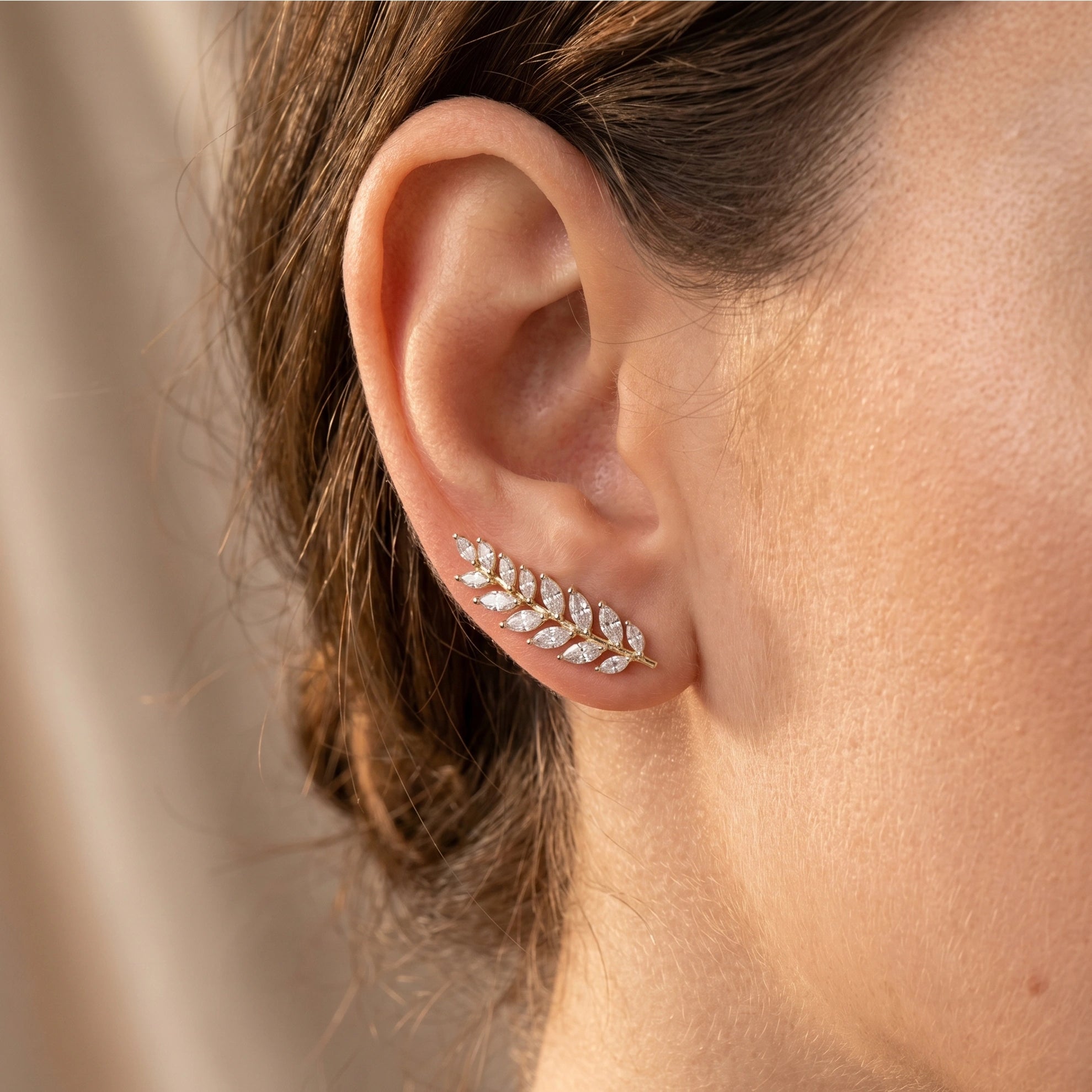 Gold Laurel Climber Earrings