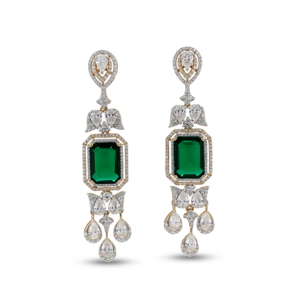 Gold Emerald Halo Chandelier Earrings