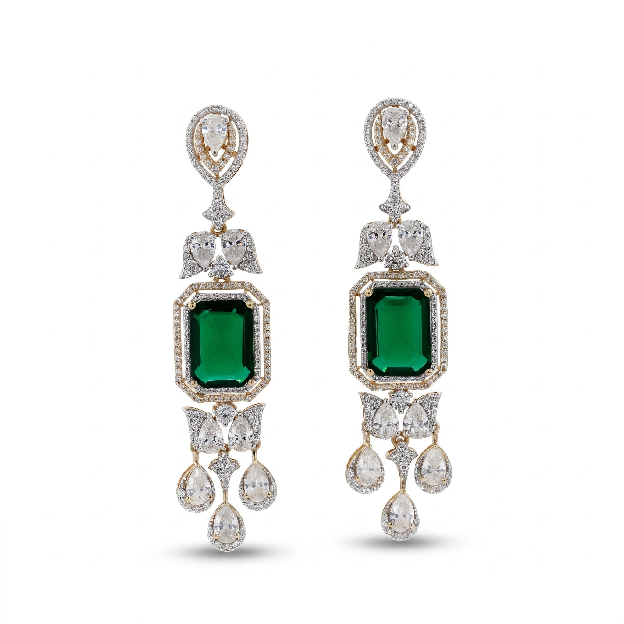 Gold Emerald Halo Chandelier Earrings
