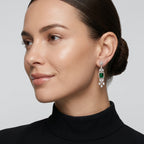 Gold Emerald Halo Chandelier Earrings