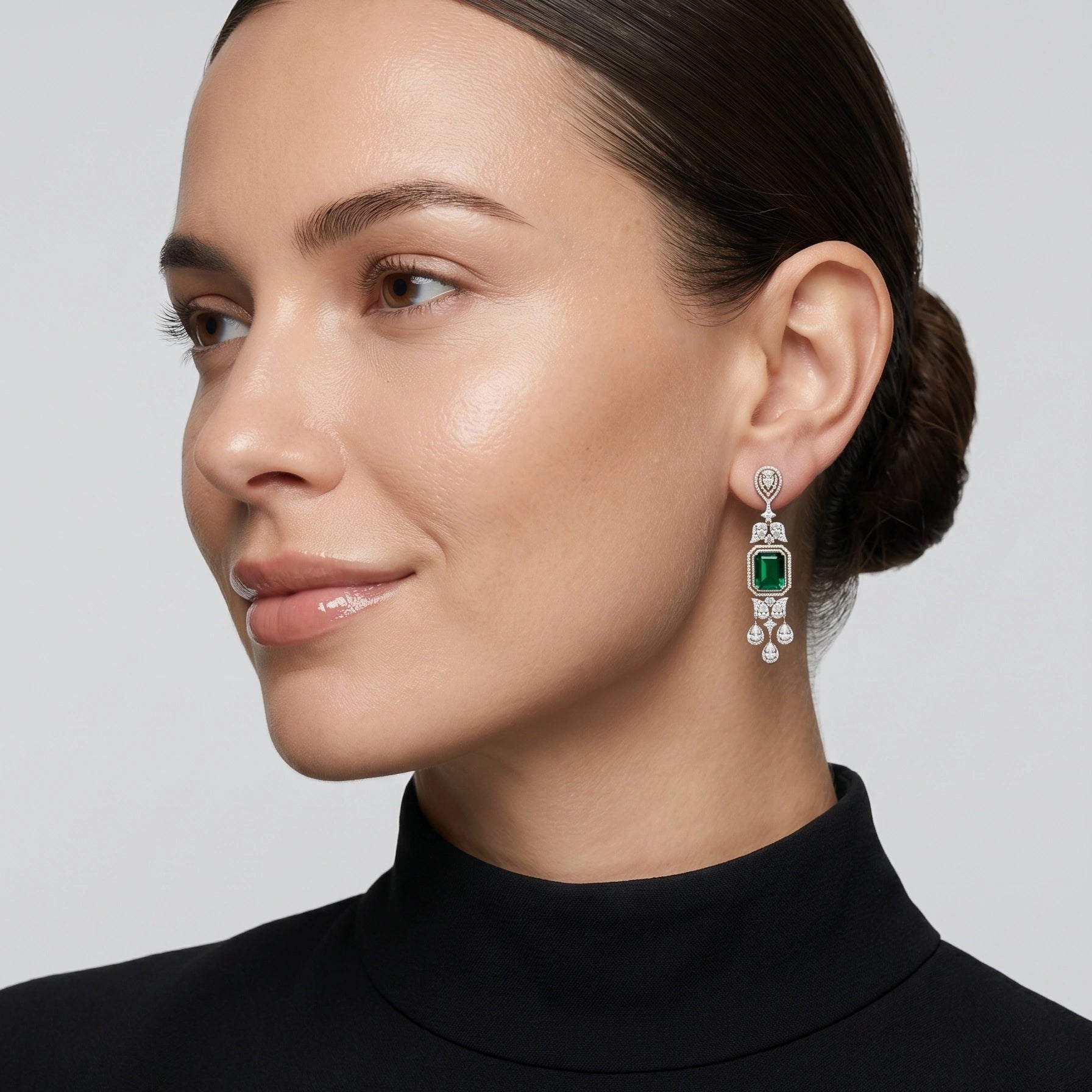 Gold Emerald Halo Chandelier Earrings