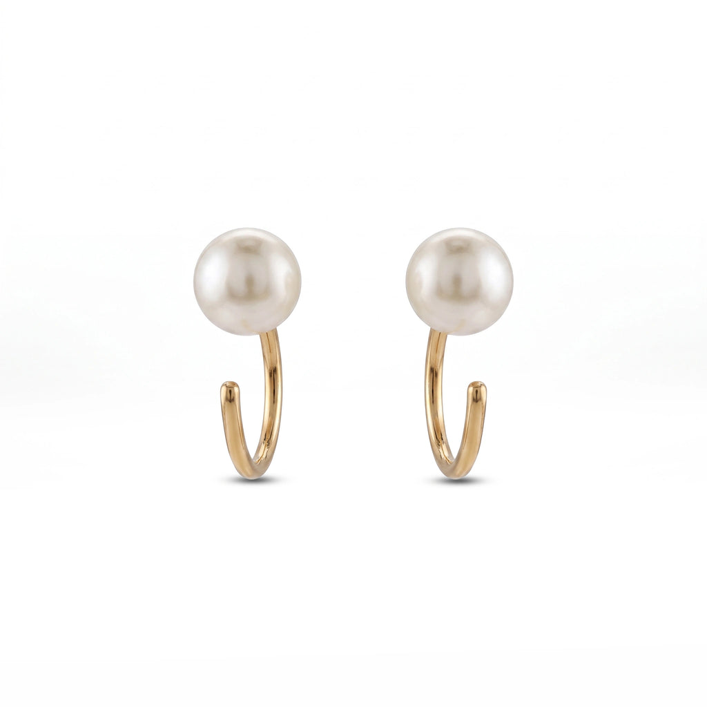 Gold Pearl Arc Earrings