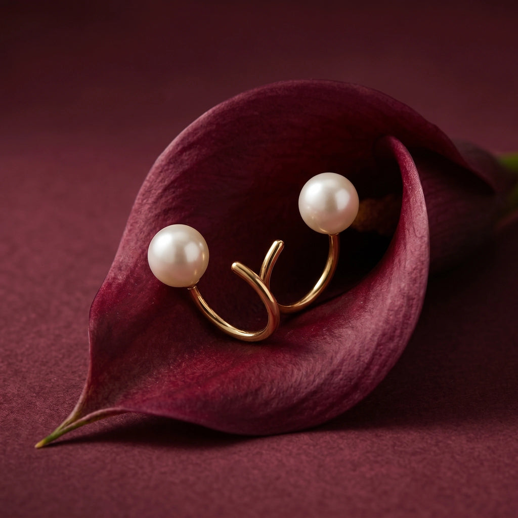 Gold Pearl Arc Earrings