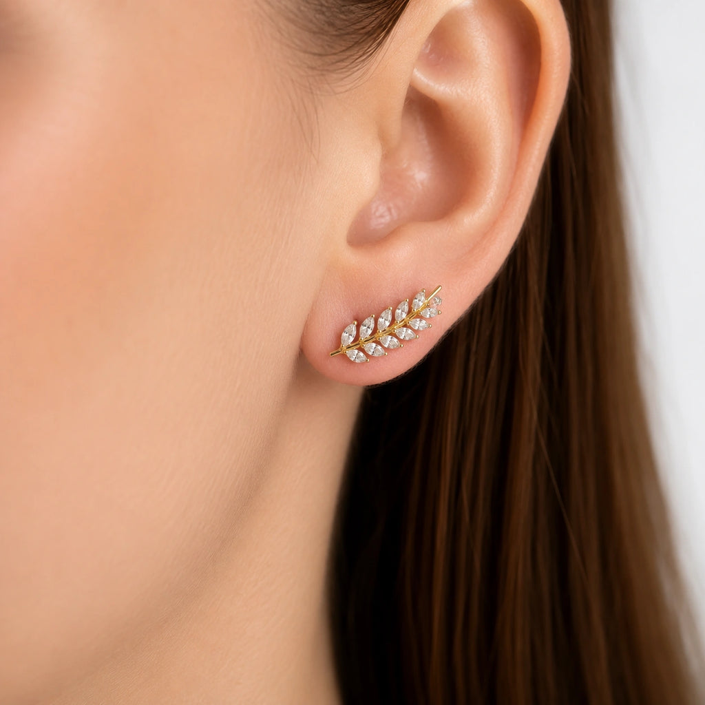 Gold Laurel Climber Earrings