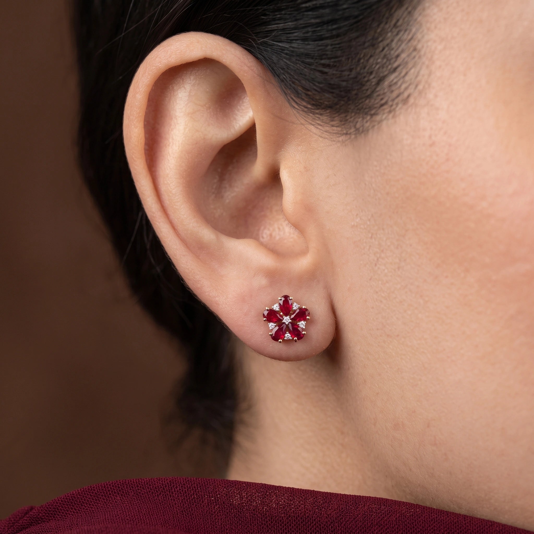 Ruby Bloom Stud Earrings
