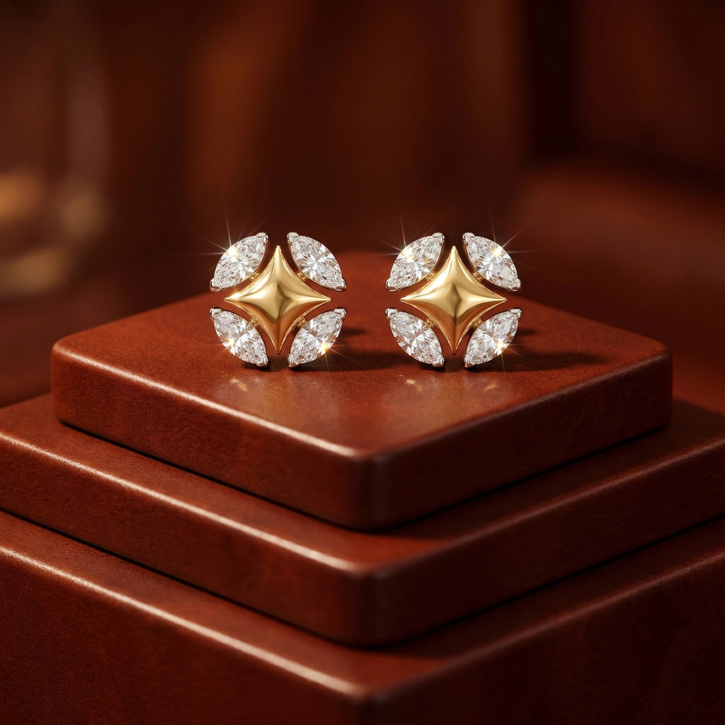 Gold Marquise Star Stud Earrings