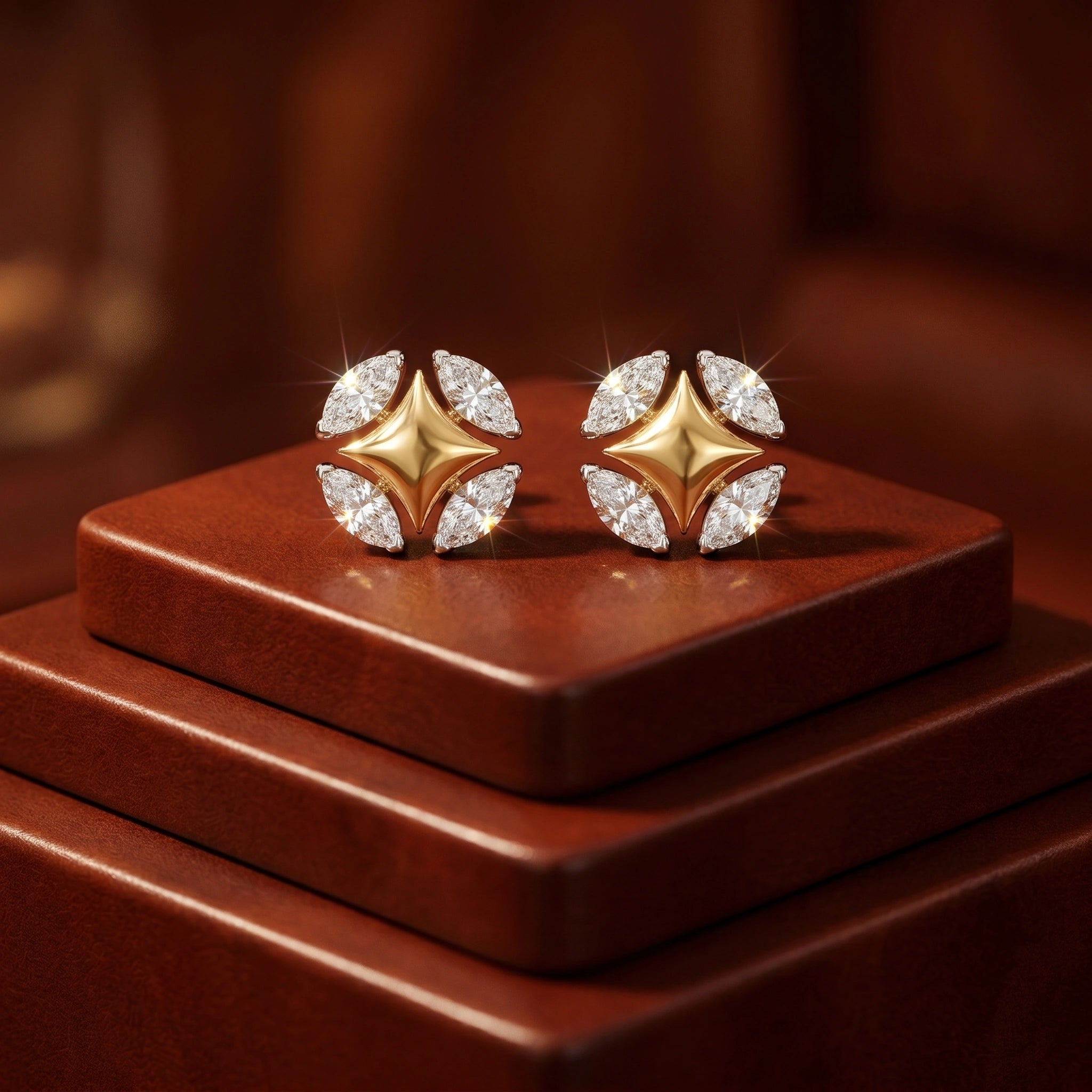 Gold Marquise Star Stud Earrings