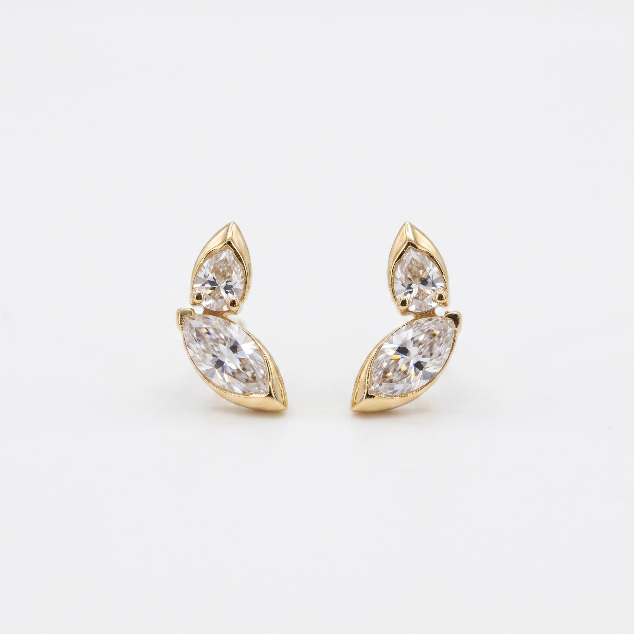 Gold Pear Marquise Stud Earrings