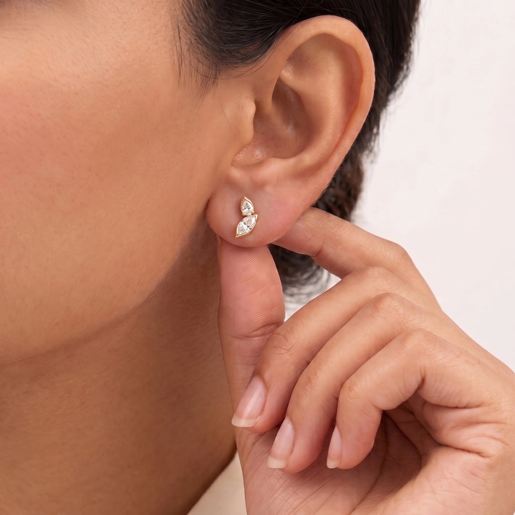 Gold Pear Marquise Stud Earrings