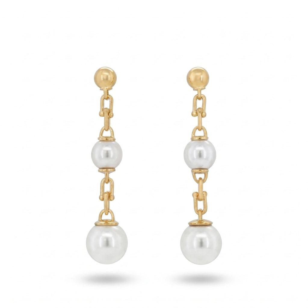 Gold Dual Pearl Drop Earrings