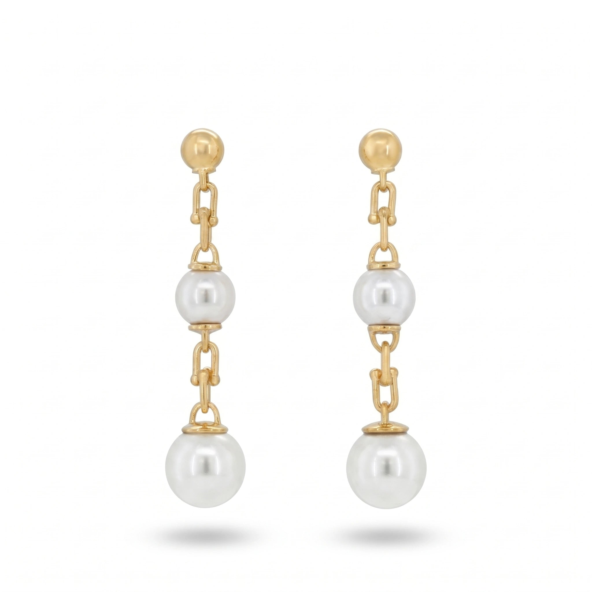 Gold Dual Pearl Drop Earrings