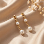 Gold Dual Pearl Drop Earrings