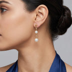 Gold Dual Pearl Drop Earrings