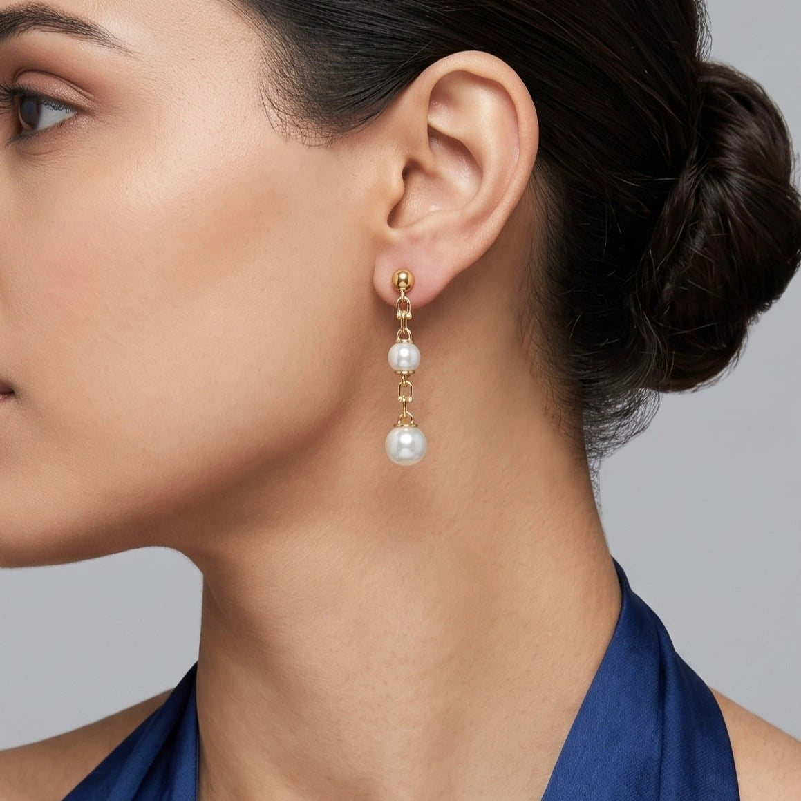 Gold Dual Pearl Drop Earrings
