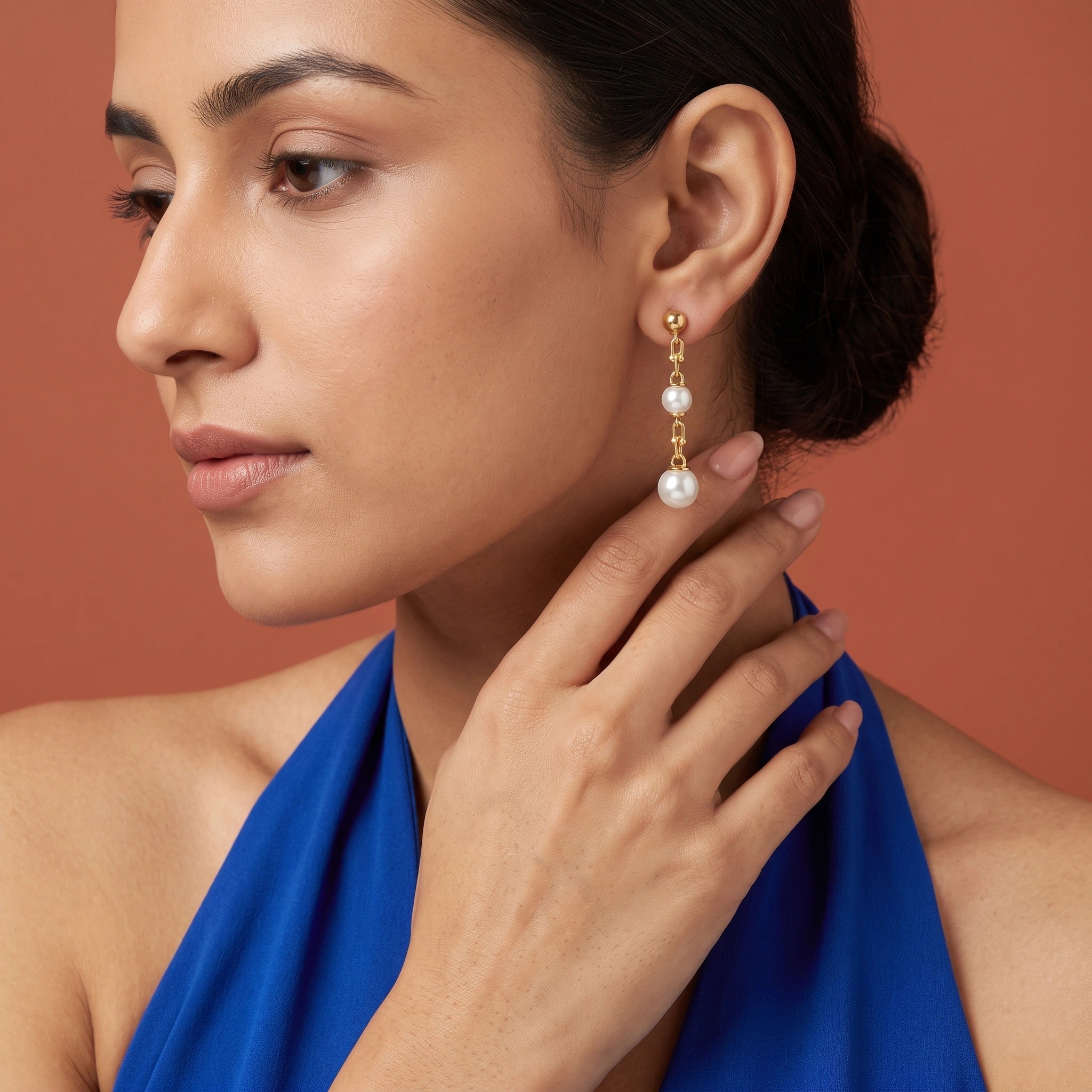 Gold Dual Pearl Drop Earrings