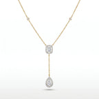 Emerald Drop Halo Y-Necklace in 18KT Gold Plated