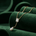 Emerald Drop Halo Y-Necklace in 18KT Gold Plated