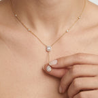 Emerald Drop Halo Y-Necklace in 18KT Gold Plated