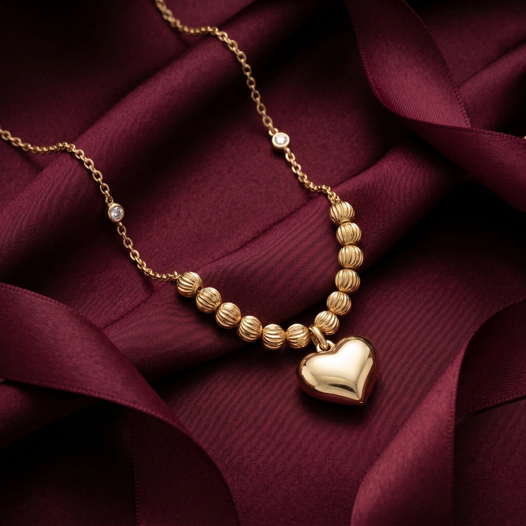 Gold Beaded Heart Pendant