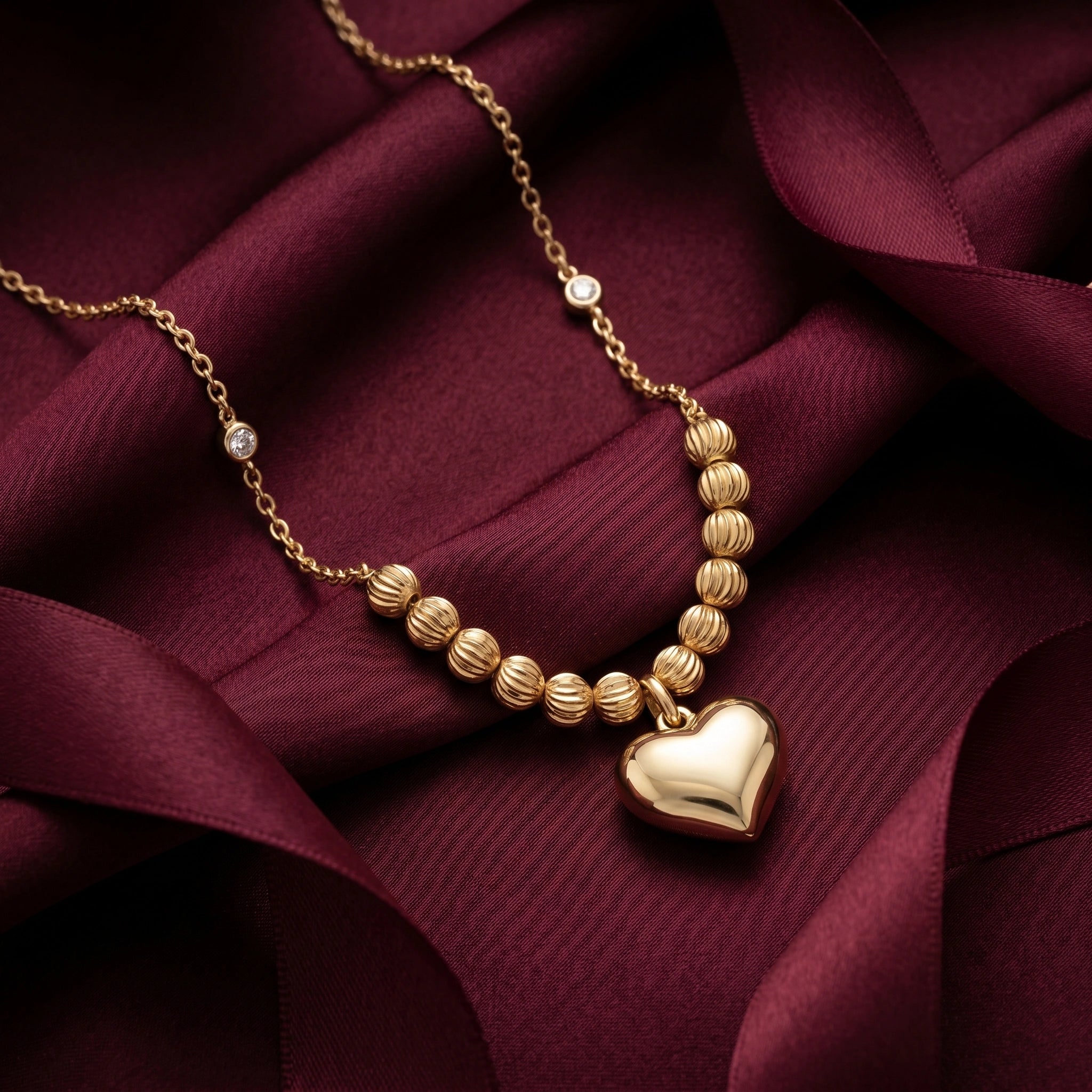Gold Beaded Heart Pendant
