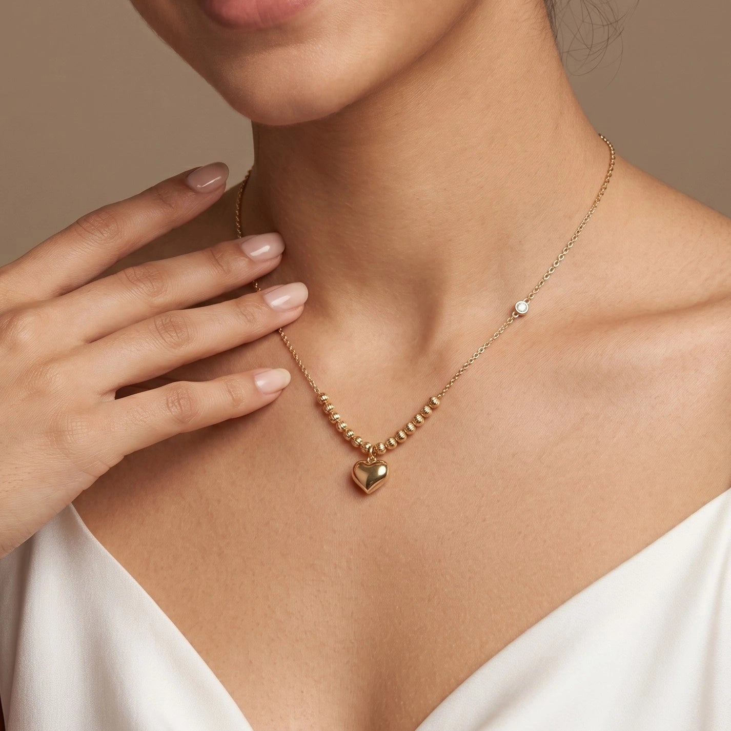 Gold Beaded Heart Pendant