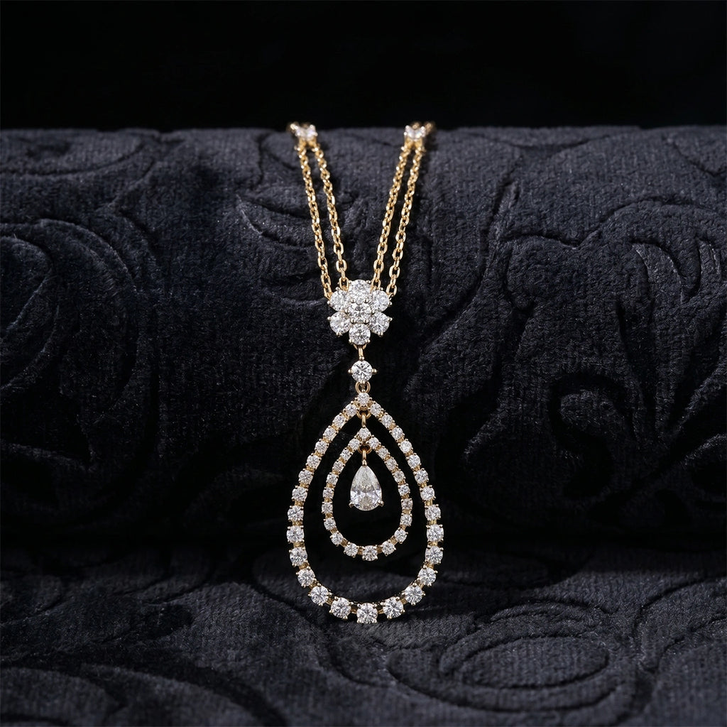 Gold Pear Halo Drop Necklace