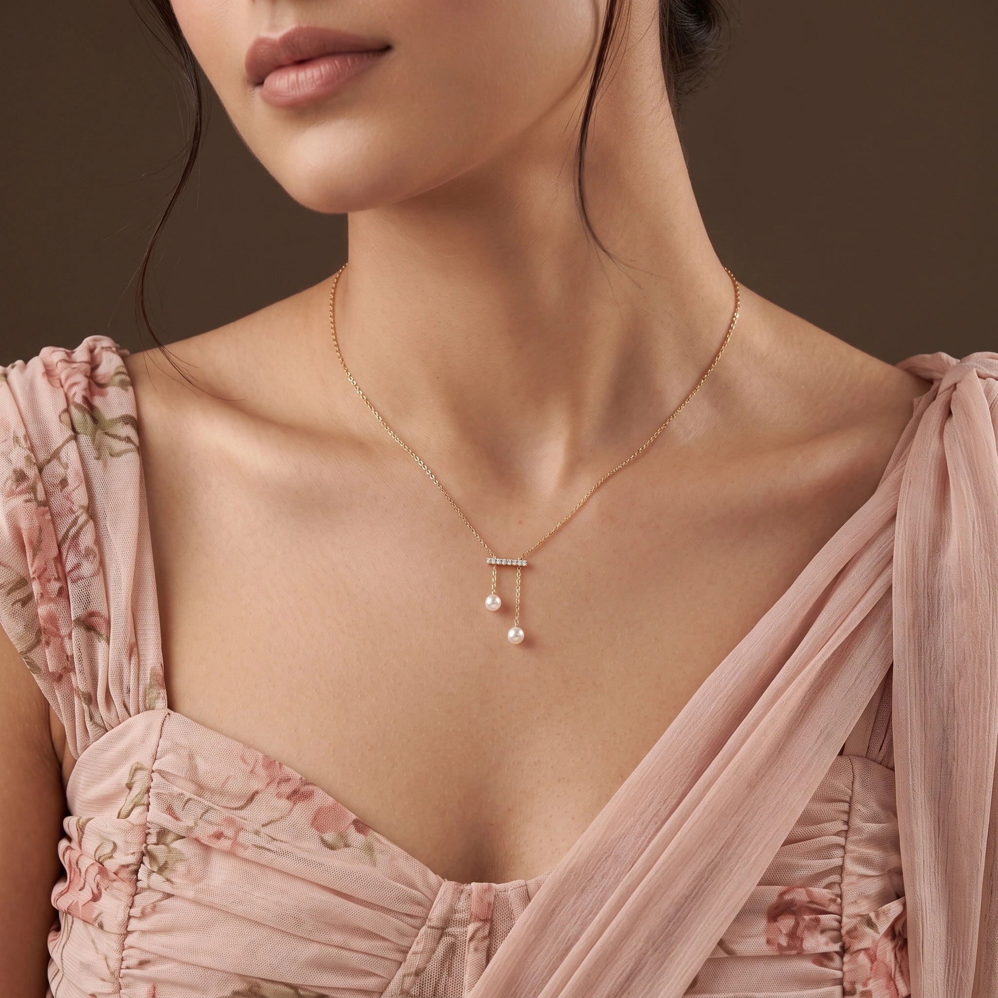 Gold Pearl Bar Drop Pendant