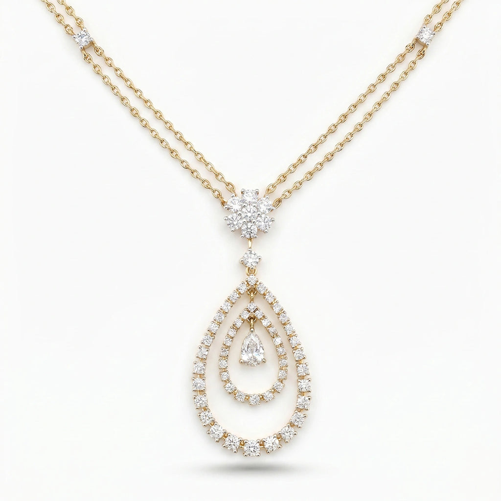Gold Pear Halo Drop Necklace