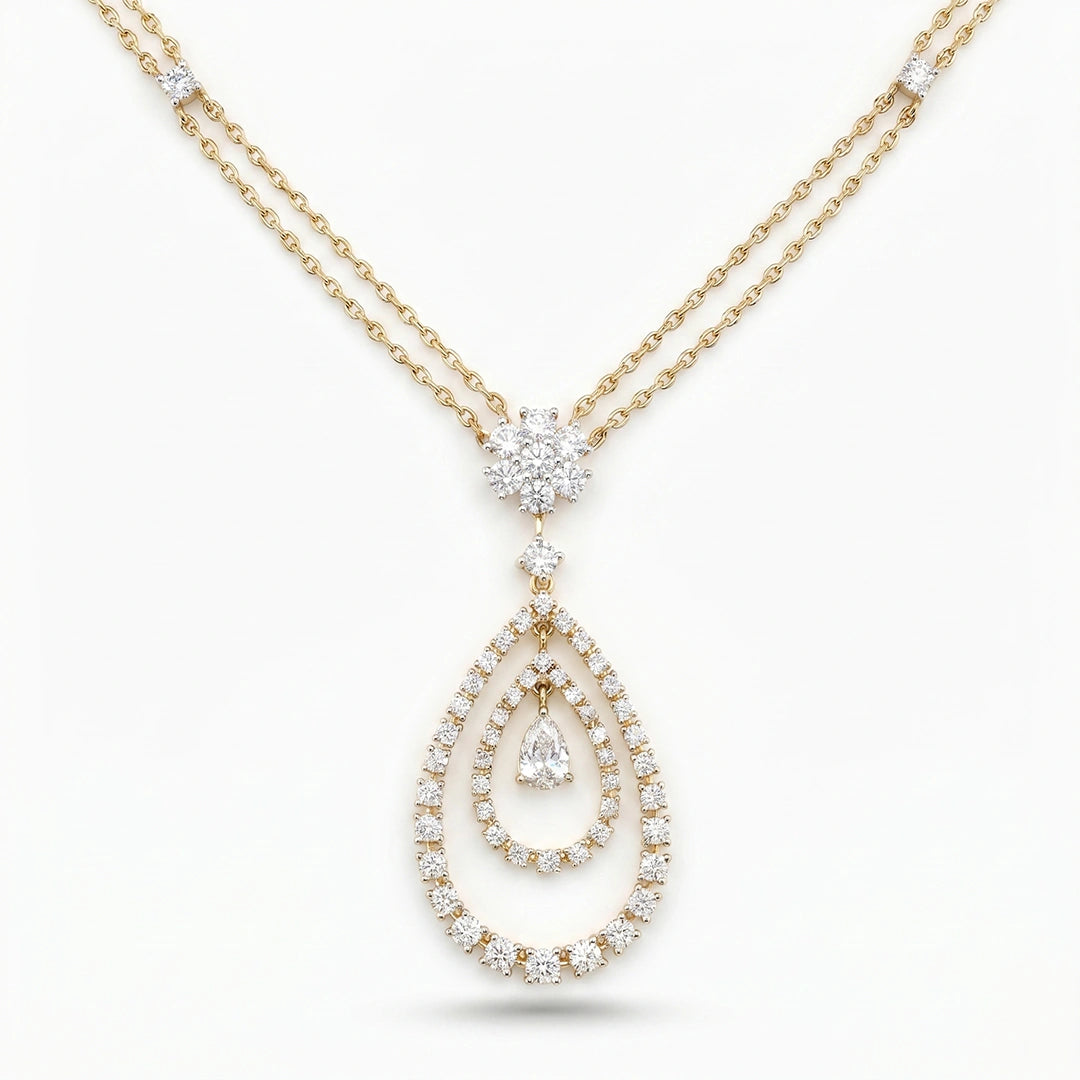 Gold Pear Halo Drop Necklace