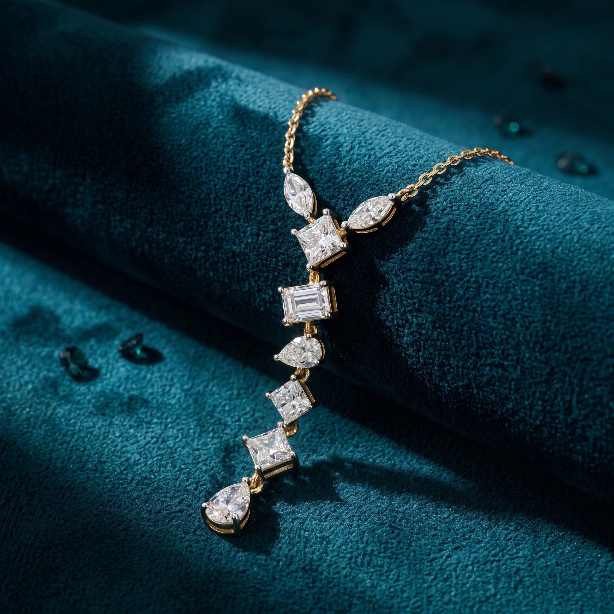 Gold Mixed Cut Drop Necklace