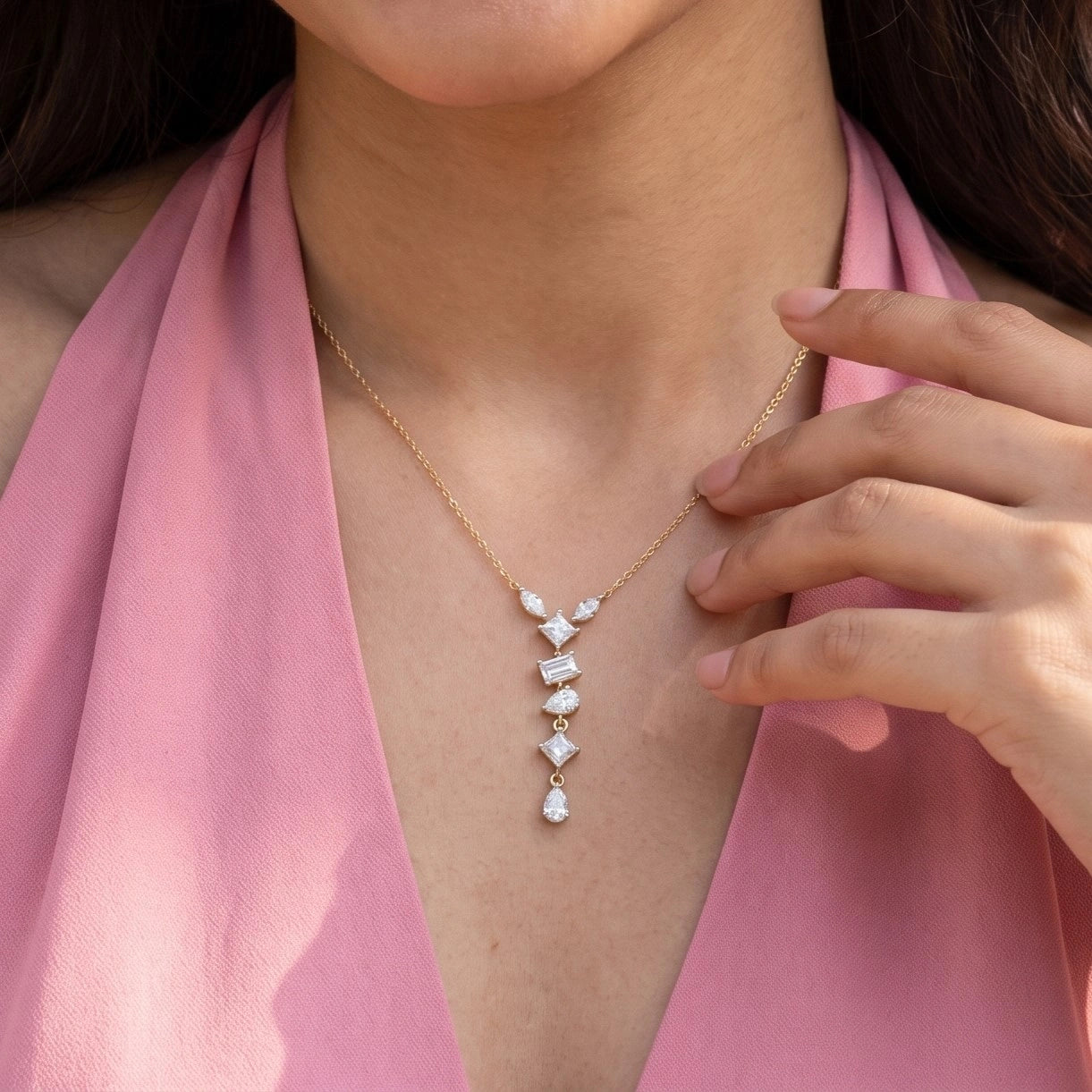 Gold Mixed Cut Drop Necklace