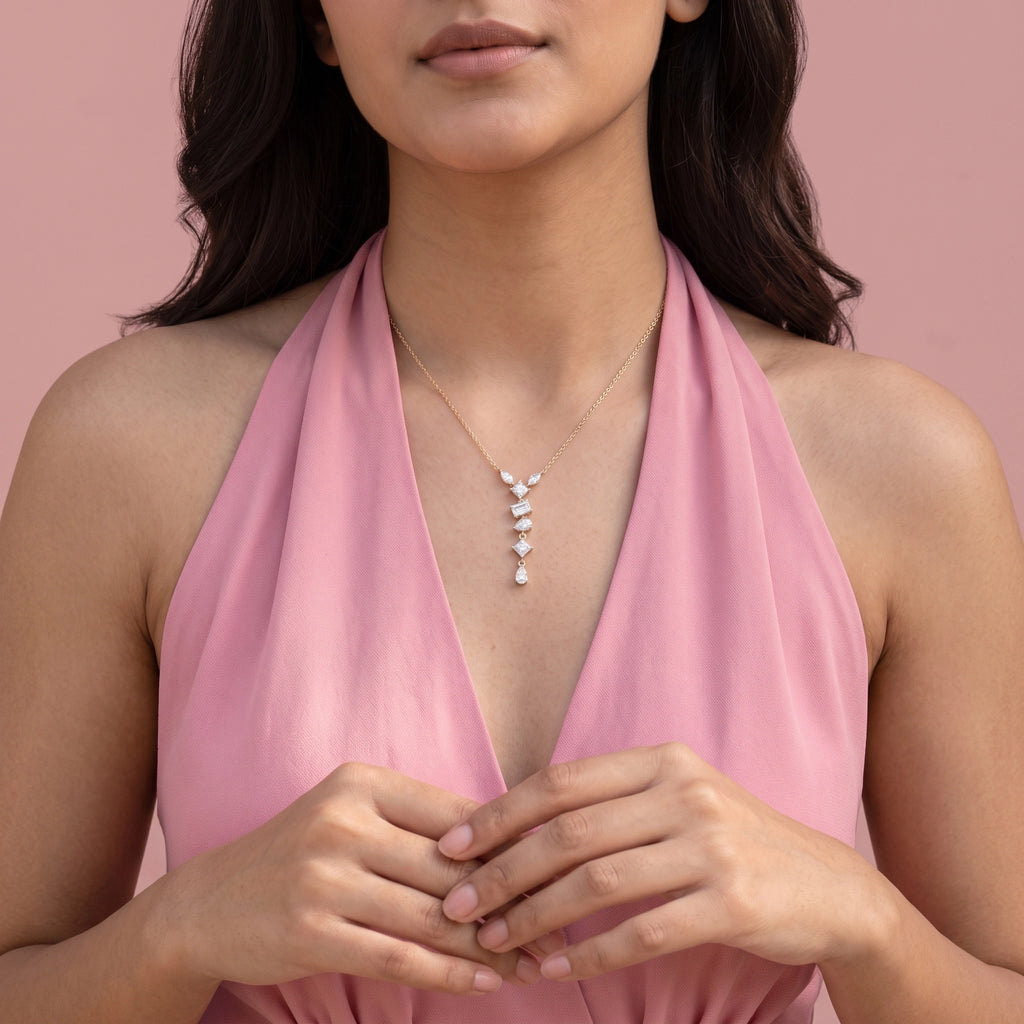 Gold Mixed Cut Drop Necklace