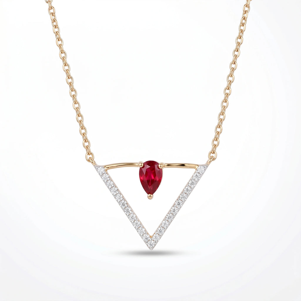 Gold Ruby Triangle Pendant