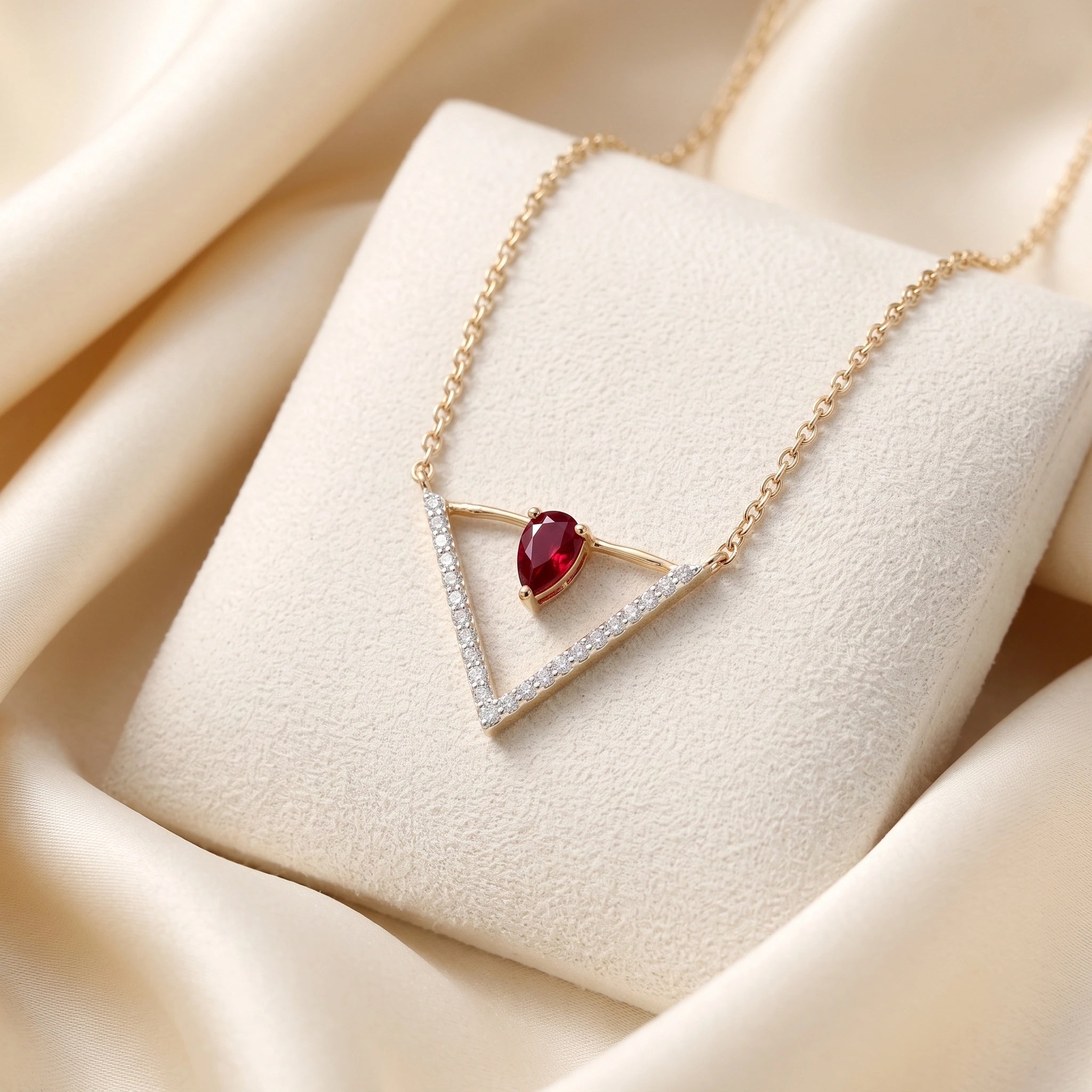 Gold Ruby Triangle Pendant