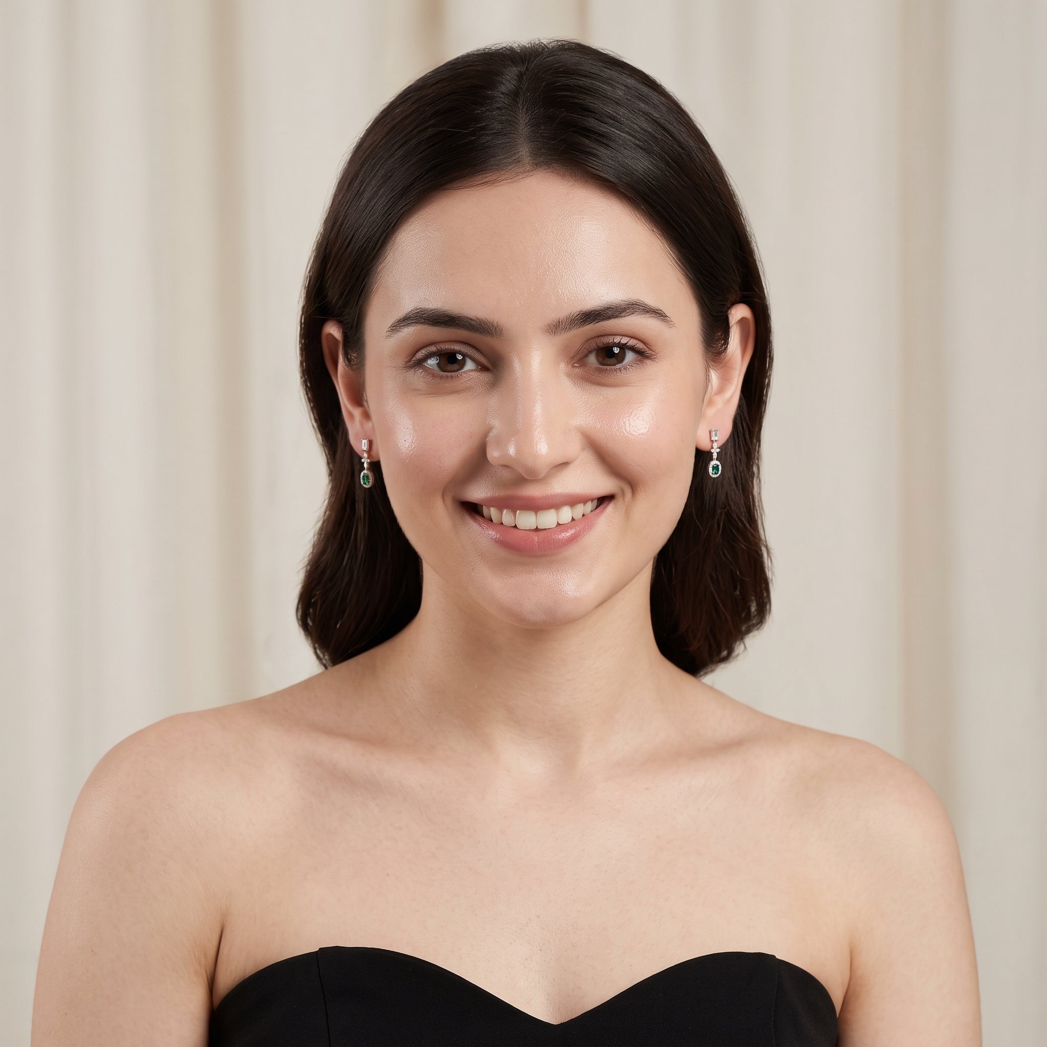 Gold Emerald Halo Drop Earrings
