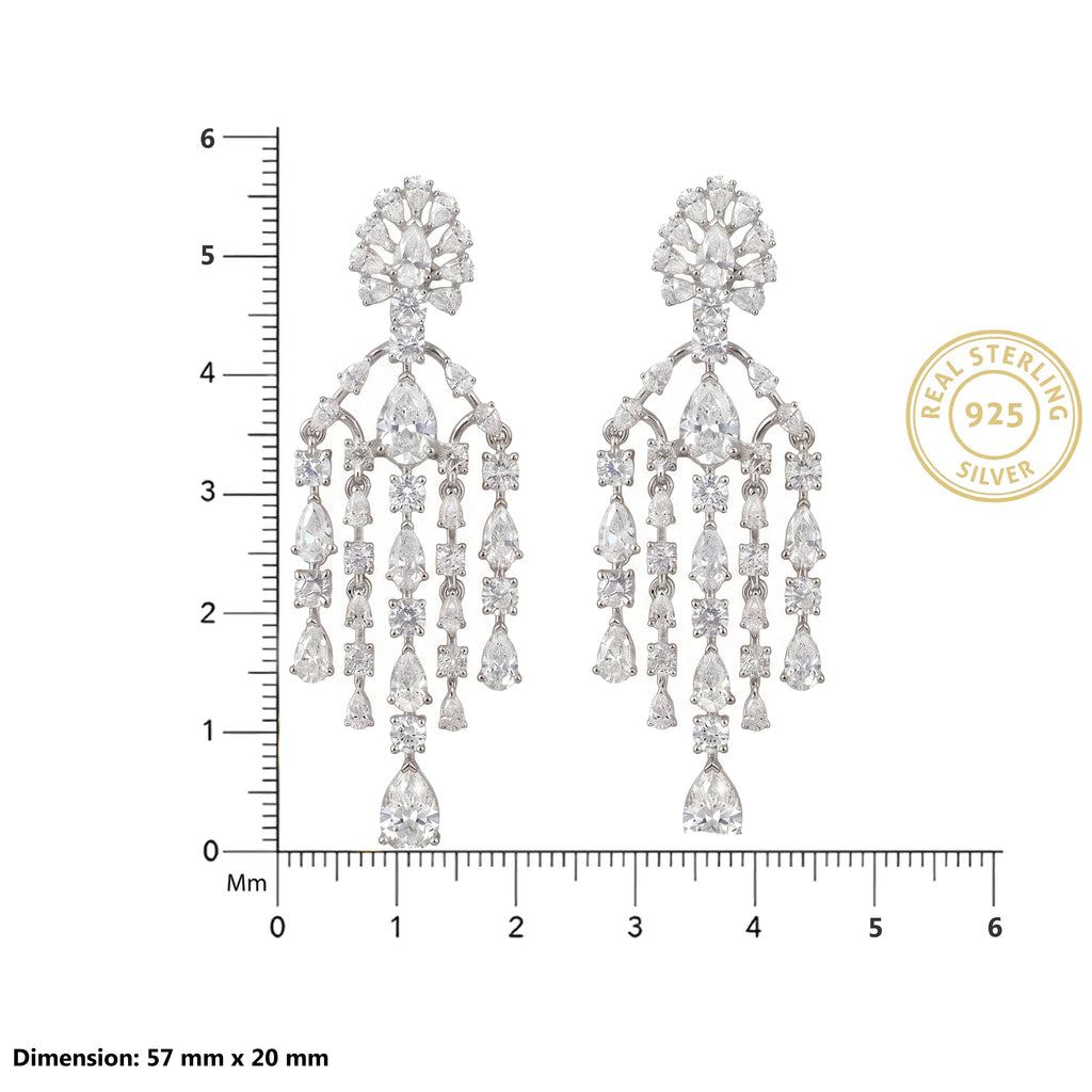 Silver Pear Cascade Chandelier Earrings
