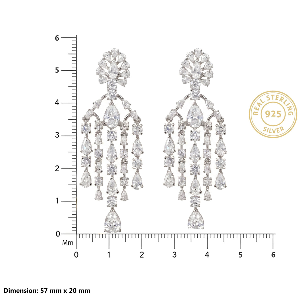 Silver Pear Cascade Chandelier Earrings