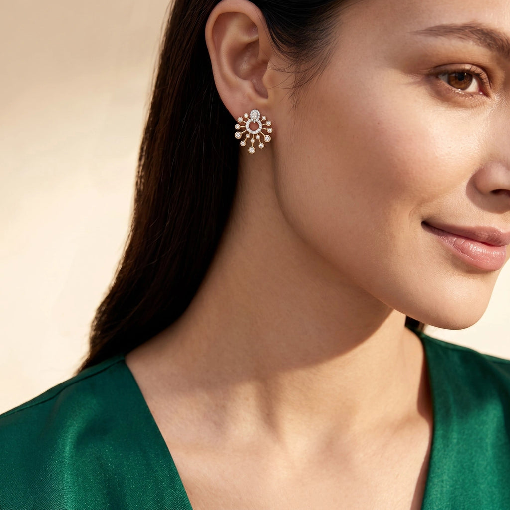 Gold Radiant Halo Stud Earrings