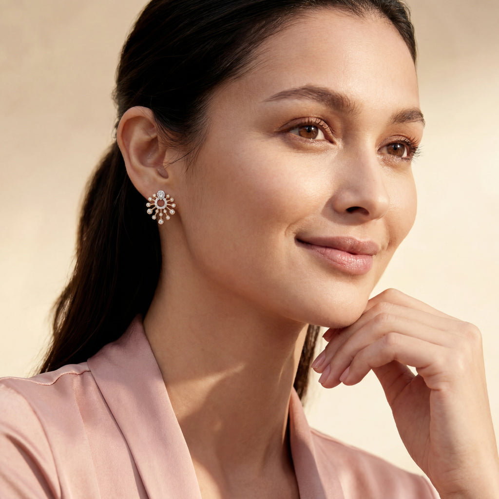 Gold Radiant Halo Stud Earrings