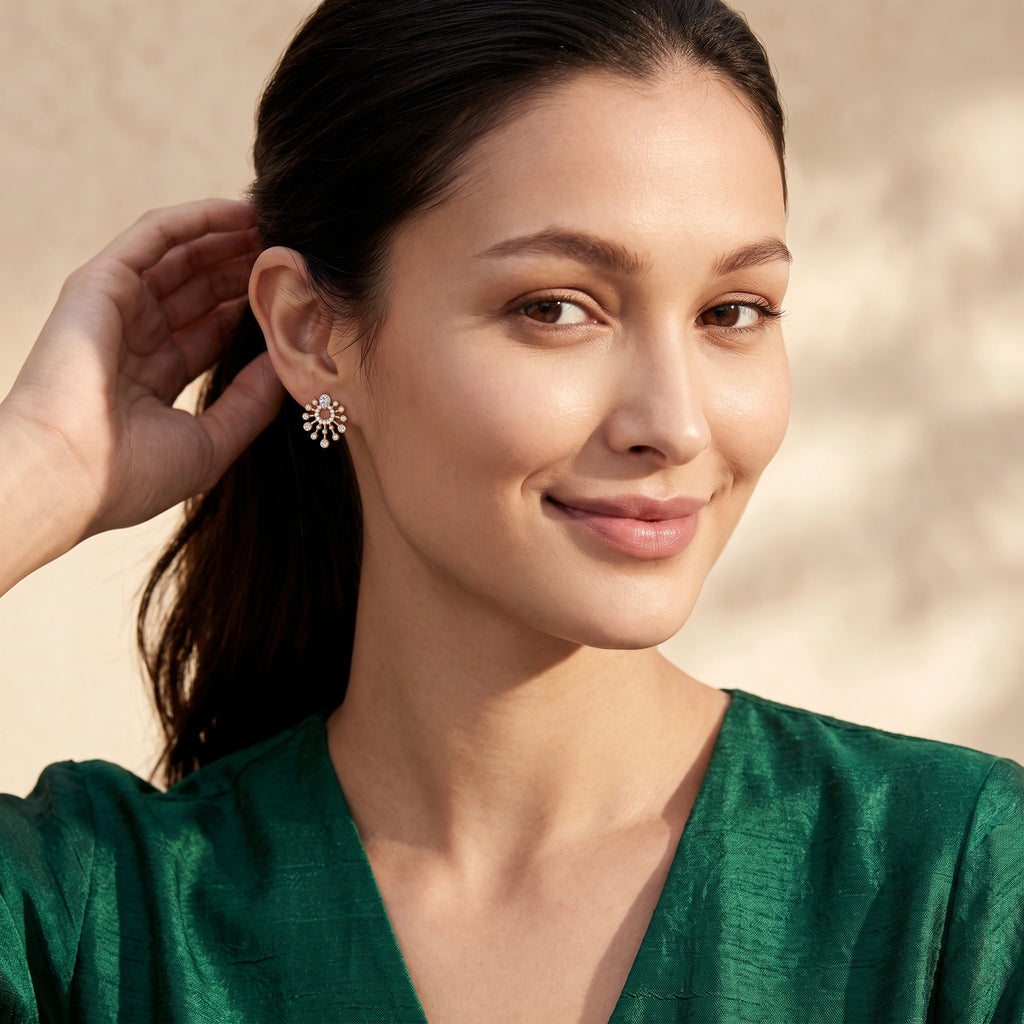 Gold Radiant Halo Stud Earrings