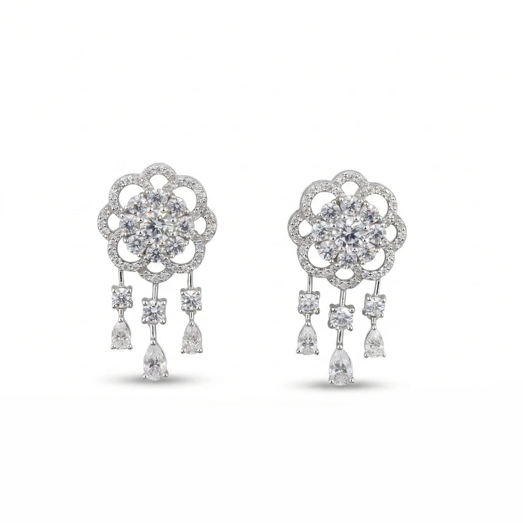 Silver Floral Cascade Earrings