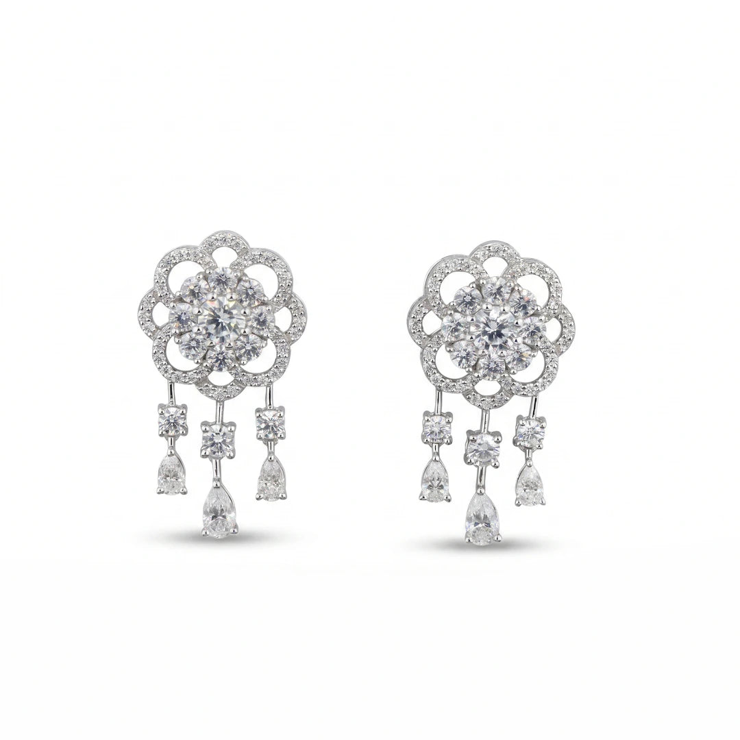 Silver Floral Cascade Earrings